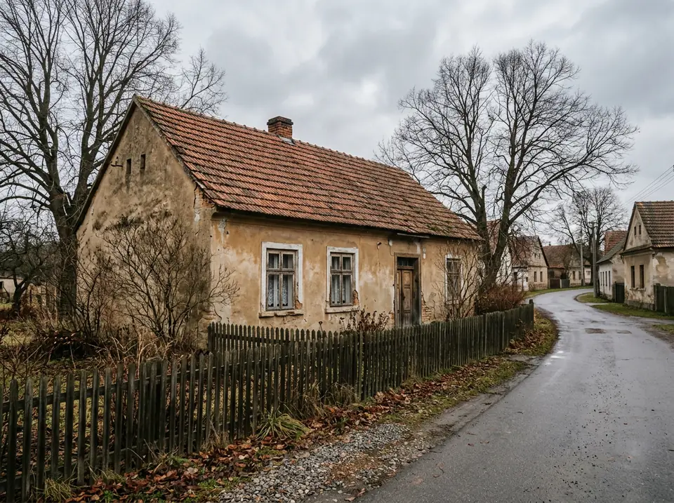 Régi, földszintes vakolt családi ház csendes utcán